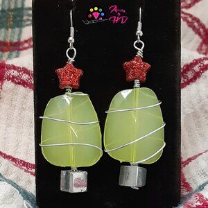 Festive Delight: Handmade Wire Wrapped Christmas Tree Statement Earrings